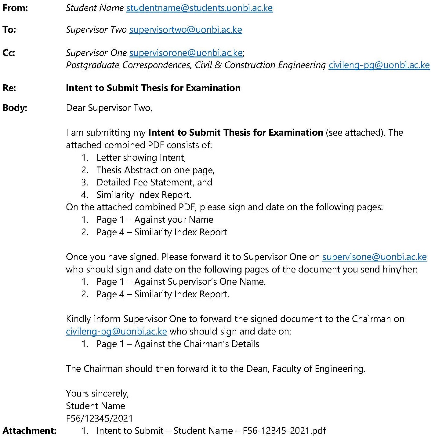 Sample Intent Email