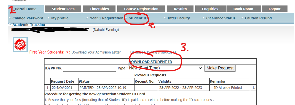 A screenshot showing how to download the student ID. 