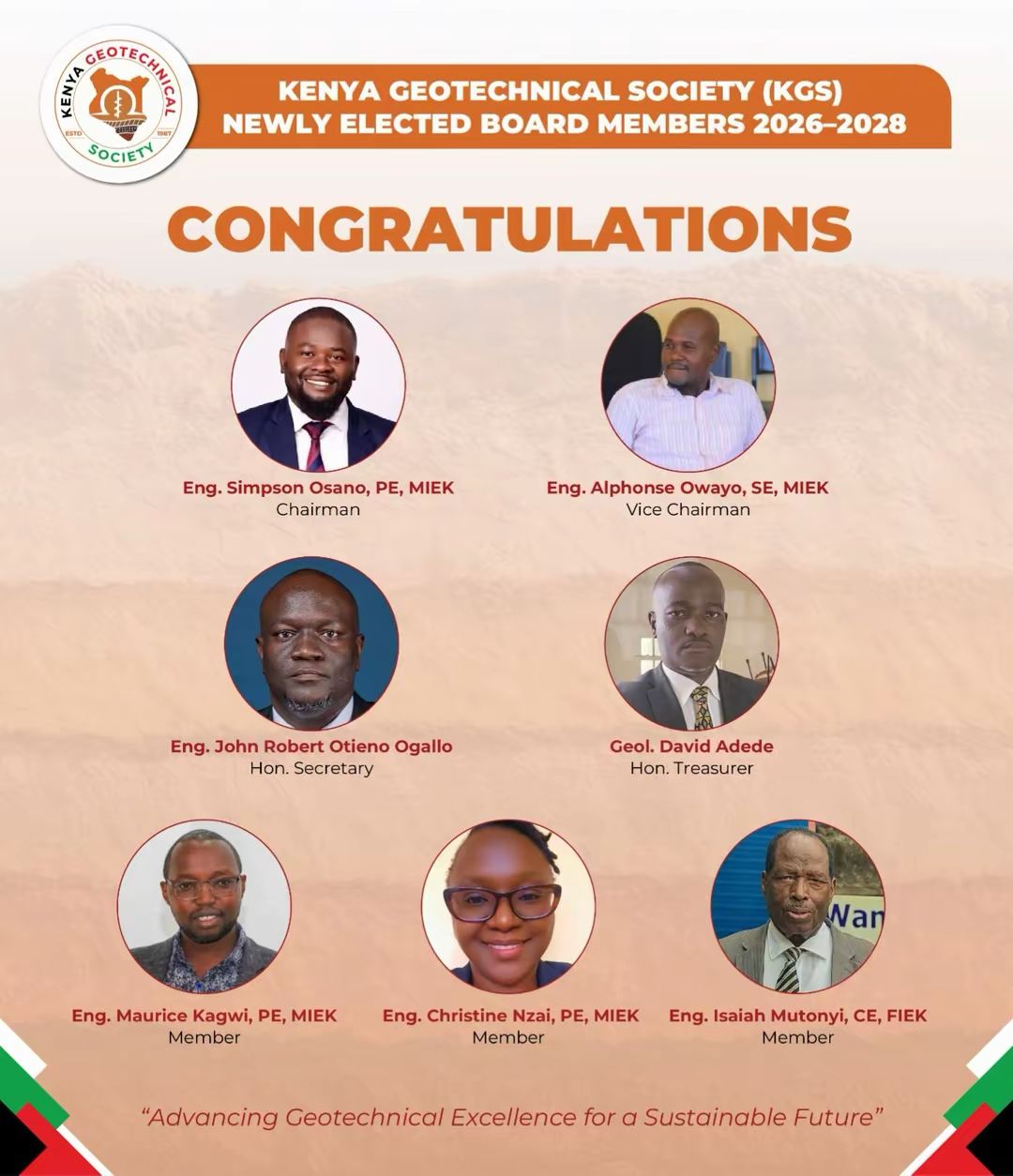 The newly appointed Kenya Geotechnical Society Board